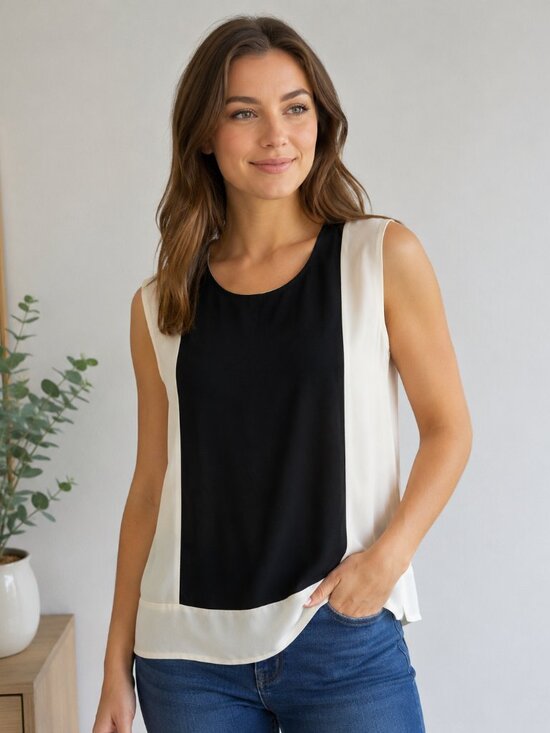J. Crew Tops - JCREW BLACK AND BEIGE SLEEVELESS BLOUSE